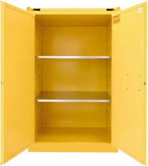 Securall Cabinets - 2 Door, 2 Shelf, Yellow Steel Standard Safety Cabinet for Flammable and Combustible Liquids - 67" High x 43" Wide x 31" Deep, Self Closing Door, 3 Point Key Lock, 90 Gal Capacity - Apex Tool & Supply