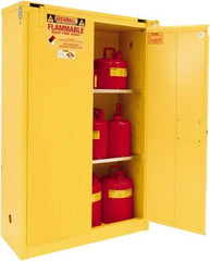 Securall Cabinets - 2 Door, 2 Shelf, Yellow Steel Standard Safety Cabinet for Flammable and Combustible Liquids - 67" High x 43" Wide x 18" Deep, Self Closing Door, 3 Point Key Lock, 45 Gal Capacity - Apex Tool & Supply