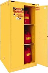 Securall Cabinets - 2 Door, 2 Shelf, Yellow Steel Standard Safety Cabinet for Flammable and Combustible Liquids - 67" High x 31" Wide x 31" Deep, Self Closing Door, 3 Point Key Lock, 60 Gal Capacity - Apex Tool & Supply