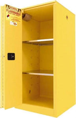 Securall Cabinets - 2 Door, 2 Shelf, Yellow Steel Standard Safety Cabinet for Flammable and Combustible Liquids - 65" High x 31" Wide x 31" Deep, Sliding Door, 3 Point Key Lock, 60 Gal Capacity - Apex Tool & Supply