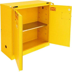 Securall Cabinets - 2 Door, 1 Shelf, Yellow Steel Standard Safety Cabinet for Flammable and Combustible Liquids - 46" High x 43" Wide x 18" Deep, Self Closing Door, 3 Point Key Lock, 30 Gal Capacity - Apex Tool & Supply