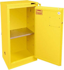 Securall Cabinets - 1 Door, 1 Shelf, Yellow Steel Standard Safety Cabinet for Flammable and Combustible Liquids - 46" High x 23-3/16" Wide x 18" Deep, Self Closing Door, 3 Point Key Lock, 16 Gal Capacity - Apex Tool & Supply