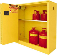 Securall Cabinets - 2 Door, 1 Shelf, Yellow Steel Standard Safety Cabinet for Flammable and Combustible Liquids - 44" High x 43" Wide x 18" Deep, Sliding Door, 3 Point Key Lock, 30 Gal Capacity - Apex Tool & Supply