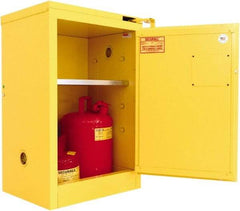 Securall Cabinets - 1 Door, 1 Shelf, Yellow Steel Standard Safety Cabinet for Flammable and Combustible Liquids - 37" High x 24" Wide x 18" Deep, Self Closing Door, 3 Point Key Lock, 12 Gal Capacity - Apex Tool & Supply