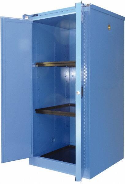 Securall Cabinets - 2 Door, 2 Shelf, Blue Steel Standard Safety Cabinet for Corrosive Chemicals - 67" High x 31" Wide x 31" Deep, Self Closing Door, 3 Point Key Lock, 60 Gal Capacity - Apex Tool & Supply