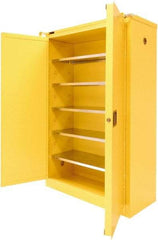 Securall Cabinets - 2 Door, 5 Shelf, Yellow Steel Standard Safety Cabinet for Flammable and Combustible Liquids - 67" High x 43" Wide x 18" Deep, Sliding Door, 3 Point Key Lock, 60 Gal Capacity - Apex Tool & Supply