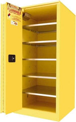 Securall Cabinets - 2 Door, 5 Shelf, Yellow Steel Standard Safety Cabinet for Flammable and Combustible Liquids - 65" High x 31" Wide x 31" Deep, Sliding Door, 3 Point Key Lock, 120 Gal Capacity - Apex Tool & Supply
