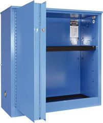 Securall Cabinets - 2 Door, 1 Shelf, Blue Steel Standard Safety Cabinet for Corrosive Chemicals - 44" High x 43" Wide x 18" Deep, Sliding Door, 3 Point Key Lock, 30 Gal Capacity - Apex Tool & Supply