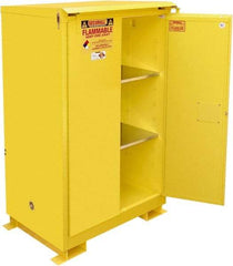 Securall Cabinets - 2 Door, 2 Shelf, Yellow Steel Standard Safety Cabinet for Flammable and Combustible Liquids - 71" High x 43" Wide x 31" Deep, Self Closing Door, 3 Point Key Lock, 90 Gal Capacity - Apex Tool & Supply