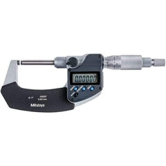 Mitutoyo - 0 to 1" Range, 0.00005" Resolution, Non-Rotating Throat Electronic Outside Micrometer - 0.00015" Accuracy, Ratchet Stop Thimble, Carbide-Tipped Face, SR44 Battery - Apex Tool & Supply