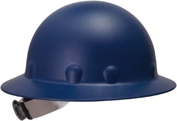 Fibre-Metal - ANSI Type I, Class G Rated, 8-Point, Ratchet Adjustment Hard Hat - Size 6-1/2 to 8, Blue, Full Brim - Apex Tool & Supply