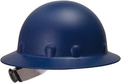 Fibre-Metal - ANSI Type I, Class G Rated, 8-Point, Ratchet Adjustment Hard Hat - Size 6-1/2 to 8, Blue, Full Brim - Apex Tool & Supply