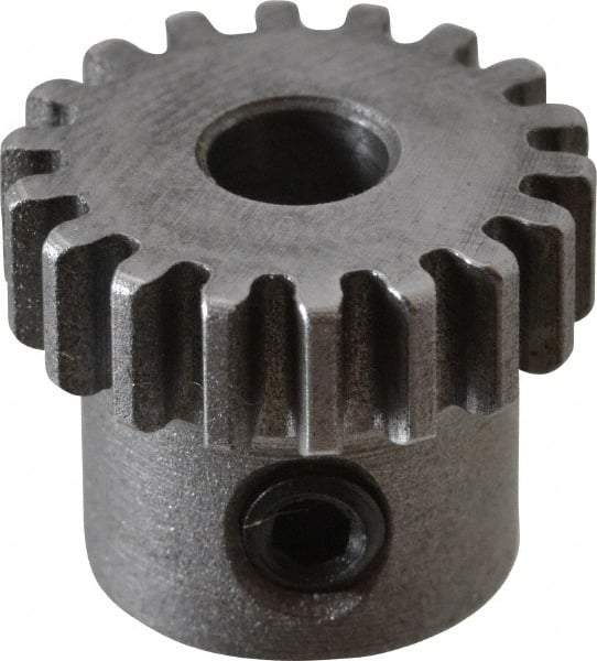 Boston Gear - 32 Pitch, 9/16" Pitch Diam, 18 Tooth Spur Gear - 0.188" Face Width, 3/16" Bore Diam, 0.45" Hub Diam, 14.5° Pressure Angle, Steel - Apex Tool & Supply