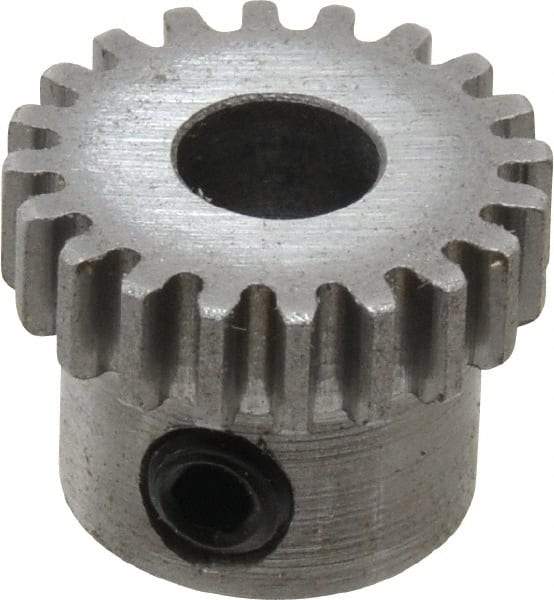 Boston Gear - 32 Pitch, 5/8" Pitch Diam, 20 Tooth Spur Gear - 0.188" Face Width, 1/4" Bore Diam, 0.52" Hub Diam, 14.5° Pressure Angle, Steel - Apex Tool & Supply