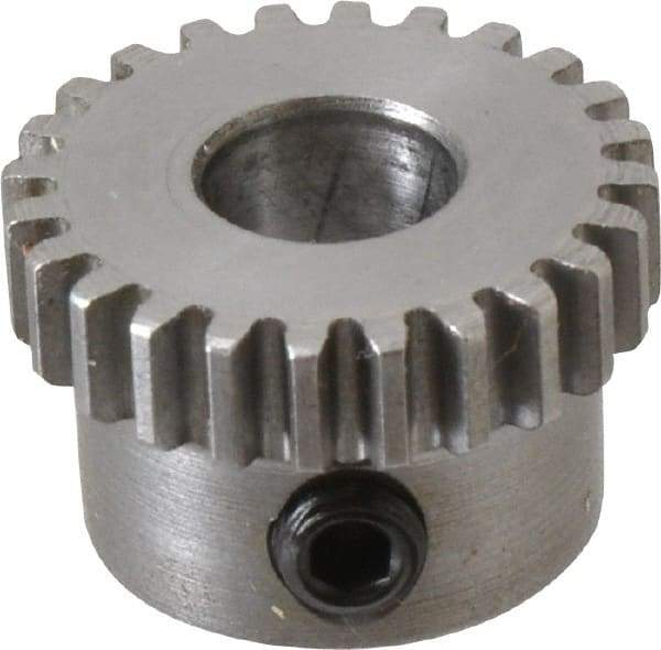 Boston Gear - 32 Pitch, 3/4" Pitch Diam, 24 Tooth Spur Gear - 0.188" Face Width, 5/16" Bore Diam, 0.64" Hub Diam, 14.5° Pressure Angle, Steel - Apex Tool & Supply