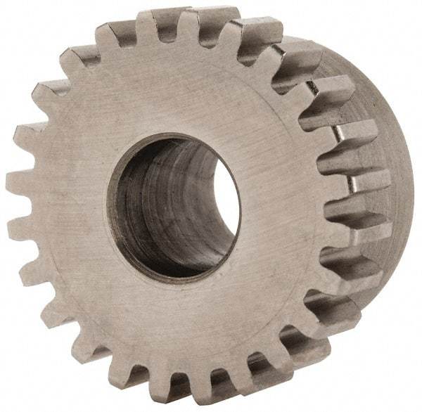 Boston Gear - 24 Pitch, 1" Pitch Diam, 24 Tooth Spur Gear - 1/4" Face Width, 3/8" Bore Diam, 0.87" Hub Diam, 14.5° Pressure Angle, Steel - Apex Tool & Supply