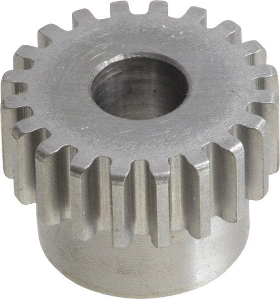 Boston Gear - 20 Pitch, 1" Pitch Diam, 20 Tooth Spur Gear - 3/8" Face Width, 3/8" Bore Diam, 0.84" Hub Diam, 14.5° Pressure Angle, Steel - Apex Tool & Supply