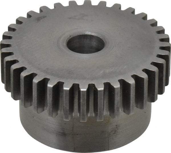 Boston Gear - 20 Pitch, 1.6" Pitch Diam, 32 Tooth Spur Gear - 3/8" Face Width, 3/8" Bore Diam, 1.32" Hub Diam, 14.5° Pressure Angle, Steel - Apex Tool & Supply