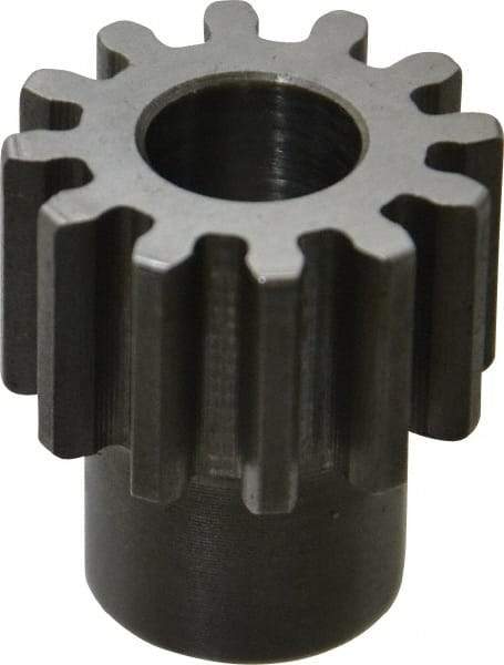 Boston Gear - 16 Pitch, 3/4" Pitch Diam, 12 Tooth Spur Gear - 1/2" Face Width, 3/8" Bore Diam, 0.56" Hub Diam, 14.5° Pressure Angle, Steel - Apex Tool & Supply