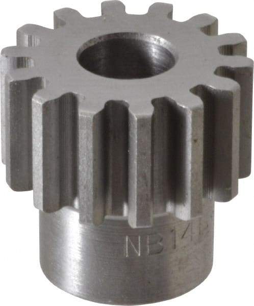 Boston Gear - 16 Pitch, 7/8" Pitch Diam, 14 Tooth Spur Gear - 1/2" Face Width, 3/8" Bore Diam, 0.69" Hub Diam, 14.5° Pressure Angle, Steel - Apex Tool & Supply