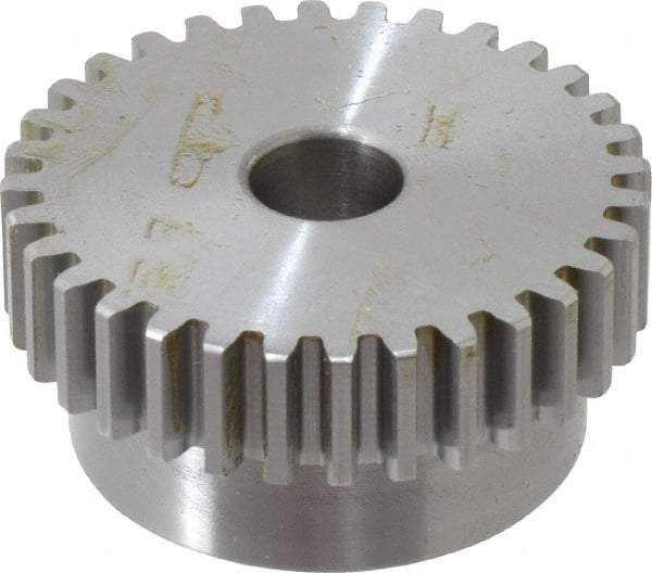 Boston Gear - 16 Pitch, 2" Pitch Diam, 32 Tooth Spur Gear - 0.313" Face Width, 1/2" Bore Diam, 1.7" Hub Diam, 14.5° Pressure Angle, Steel - Apex Tool & Supply
