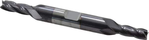 Niagara Cutter - 1/4", 5/8" LOC, 3/8" Shank Diam, 3-3/8" OAL, 4 Flute, Solid Carbide Square End Mill - Double End, TiAlN Finish, Spiral Flute, 30° Helix, Centercutting, Right Hand Cut, Right Hand Flute, Series CD430 - Apex Tool & Supply