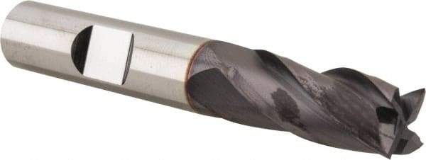 Niagara Cutter - 3/8", 7/8" LOC, 3/8" Shank Diam, 2-1/2" OAL, 4 Flute, Solid Carbide Square End Mill - Single End, TiAlN Finish, Spiral Flute, 30° Helix, Centercutting, Right Hand Cut, Right Hand Flute, Series CNC430 - Apex Tool & Supply
