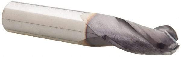 Niagara Cutter - 15/32" Diam, 1" LOC, 3 Flute Solid Carbide Ball End Mill - TiAlN Finish, Single End, 3" OAL, 1/2" Shank Diam, Spiral Flute - Apex Tool & Supply