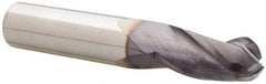 Niagara Cutter - 15/32" Diam, 1" LOC, 3 Flute Solid Carbide Ball End Mill - TiAlN Finish, Single End, 3" OAL, 1/2" Shank Diam, Spiral Flute - Apex Tool & Supply