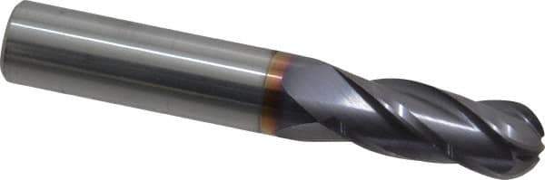 Niagara Cutter - 13/32" Diam, 1" LOC, 4 Flute Solid Carbide Ball End Mill - TiAlN Finish, Single End, 2-3/4" OAL, 7/16" Shank Diam, Spiral Flute - Apex Tool & Supply