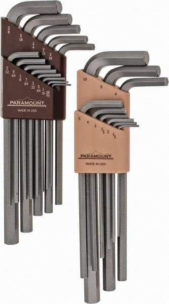 Paramount - 22 Piece L-Key Hex Key Set - Hex Range 0.05 to 3/8", 7-1/4" OAL, Steel - Apex Tool & Supply