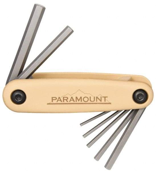 Paramount - 7 Piece Fold-Up Hex Key Set - Hex Range 2 to 8mm, 4-1/2" OAL, Steel - Apex Tool & Supply