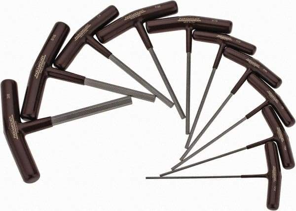 Paramount - 10 Piece T-Handle Hex Key Set - Hex Range 3/32 to 3/8", 6" OAL, Steel - Apex Tool & Supply