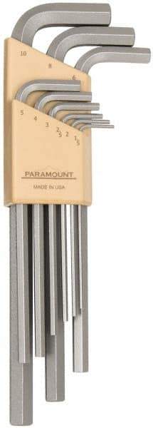Paramount - 9 Piece L-Key Hex Key Set - Hex Range 1.5 to 10mm, 7-1/4" OAL, Steel - Apex Tool & Supply