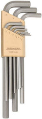 Paramount - 9 Piece L-Key Hex Key Set - Hex Range 1.5 to 10mm, 7-1/4" OAL, Steel - Apex Tool & Supply