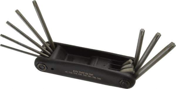 Paramount - 8 Piece T9 to T40 Steel Fold-Up Torx Key Set - 4-1/2" OAL, T9, T10, T15, T20, T25, T27, T35, T40 Torx Size - Apex Tool & Supply