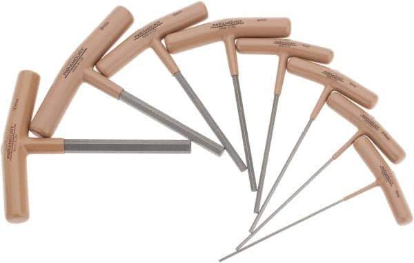 Paramount - 8 Piece T-Handle Hex Key Set - Hex Range 2 to 10mm, 6" OAL, Steel - Apex Tool & Supply