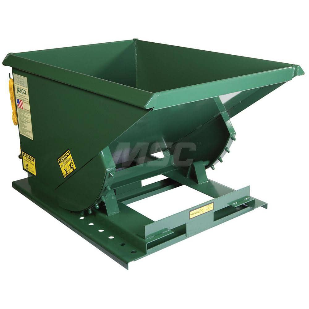 Stationary Tilt Hopper: 4,000 lb Capacity, 42″ Wide, 48.5″ Long, 31.5″ High Green, Powder Coated Steel, Hand Control