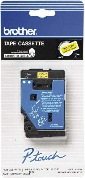 Brother - 1/2" Wide x 300" Long, Yellow Tape Cassette - For Label Maker - Apex Tool & Supply