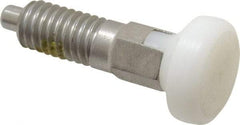 Vlier - M6x1.0, 13mm Thread Length, 0.118" Max Plunger Diam, 0.11 Lb Init to 0.34 Lb Final End Force, Locking Knob Handle Plunger - Delrin Knob, 0.63" Body Length, 1/2" Length Under Head/Shoulder, 0.118" Plunger Projection - Apex Tool & Supply