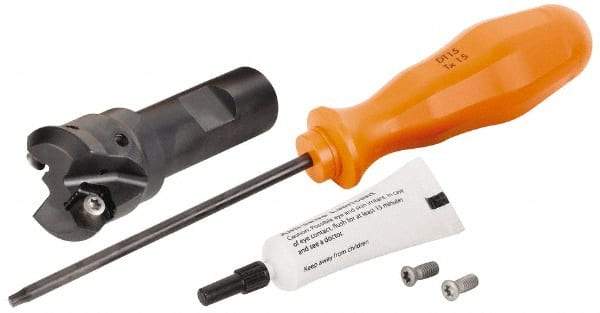 Kennametal - 45° Lead Angle, 33.58mm Max Cut Diam, 1" Min Cut Diam, 3.23mm Max Depth of Cut, Indexable Chamfer and Angle End Mill - 2 Inserts, HNGJ 0604ANENLD Insert Style, 83.31mm Overall Length, Through Coolant, Straight Shank - Apex Tool & Supply