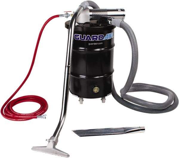 Guardair - 30 Gal Steel Tank, Air Powered Pneumatic Canister Wet/Dry Vacuum - 15 Peak hp, 20' Hose Fitting, Cartridge Filter, Accessories Included - Apex Tool & Supply