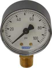 Wika - 2" Dial, 1/4 Thread, 0-100 Scale Range, Pressure Gauge - Lower Connection Mount, Accurate to 3-2-3% of Scale - Apex Tool & Supply