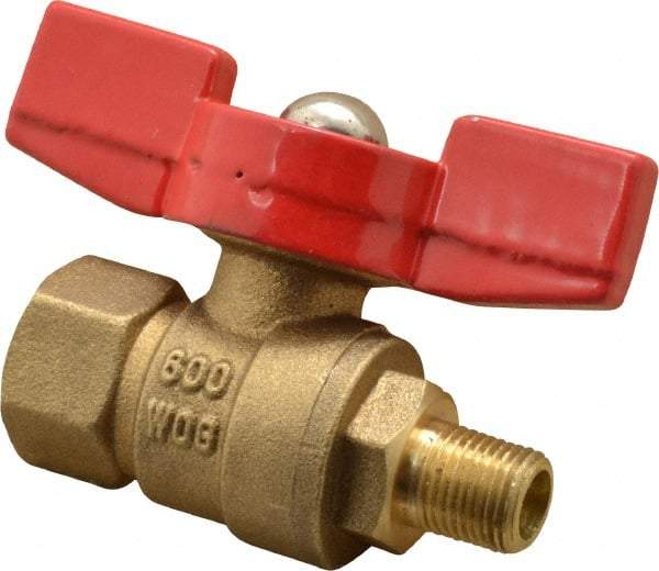 Midwest Control - 1/8" Pipe, Brass Miniature Ball Valve - Inline - One Way Flow, MNPT x FNPT Ends, Tee Handle, 600 WOG, 150 WSP - Apex Tool & Supply