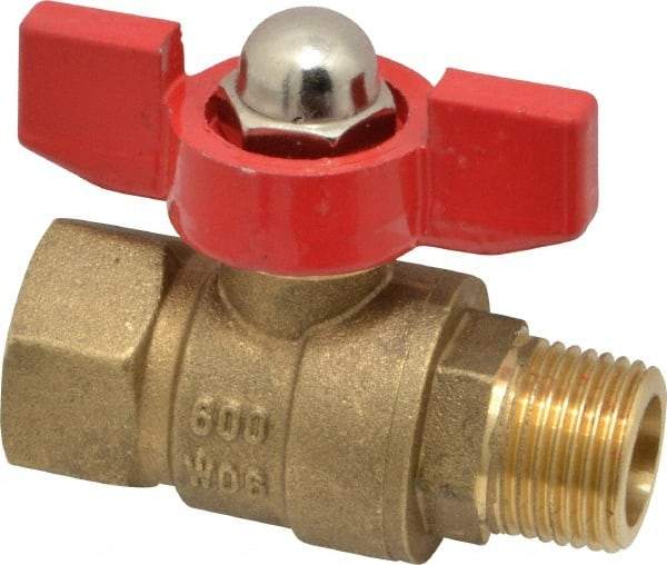 Midwest Control - 3/8" Pipe, Brass Miniature Ball Valve - Inline - One Way Flow, MNPT x FNPT Ends, Tee Handle, 600 WOG, 150 WSP - Apex Tool & Supply