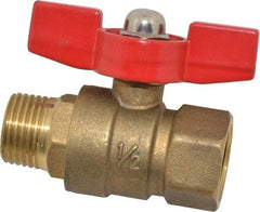 Midwest Control - 1/2" Pipe, Brass Miniature Ball Valve - Inline - One Way Flow, MNPT x FNPT Ends, Tee Handle, 600 WOG, 150 WSP - Apex Tool & Supply