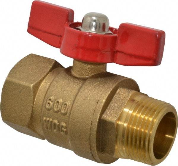 Midwest Control - 3/4" Pipe, Brass Miniature Ball Valve - Inline - One Way Flow, MNPT x FNPT Ends, Tee Handle, 600 WOG, 150 WSP - Apex Tool & Supply