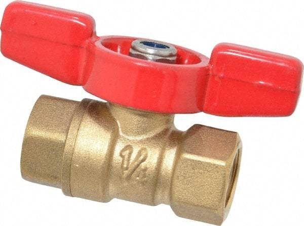Midwest Control - 1/4" Pipe, Brass Miniature Ball Valve - Inline - One Way Flow, FNPT x FNPT Ends, Tee Handle, 600 WOG, 150 WSP - Apex Tool & Supply