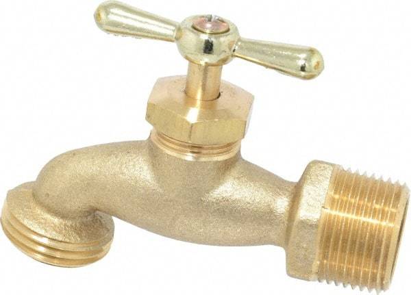 Legend Valve - 3/4" Pipe, 125 psi WOG Rating, Brass Hose Bibb, Stop Valve - Tee Handle, MNPT x GHT End Connections - Apex Tool & Supply