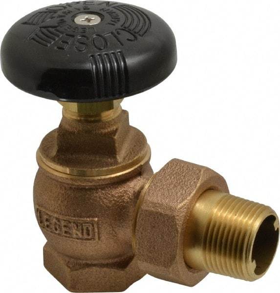 Legend Valve - 3/4" Pipe, 60 psi WOG Rating, FNPT x Male Union End Connections, Handwheel Steam Angle Radiator Valve - 15 psi Steam Pressure Rating, Bronze - Apex Tool & Supply